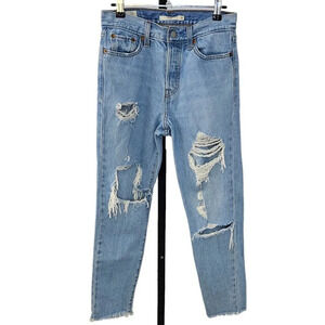 Levis Womens Wedgie Icon Fit Ankle Jeans Size 26 High Rise Button Fly Distressed